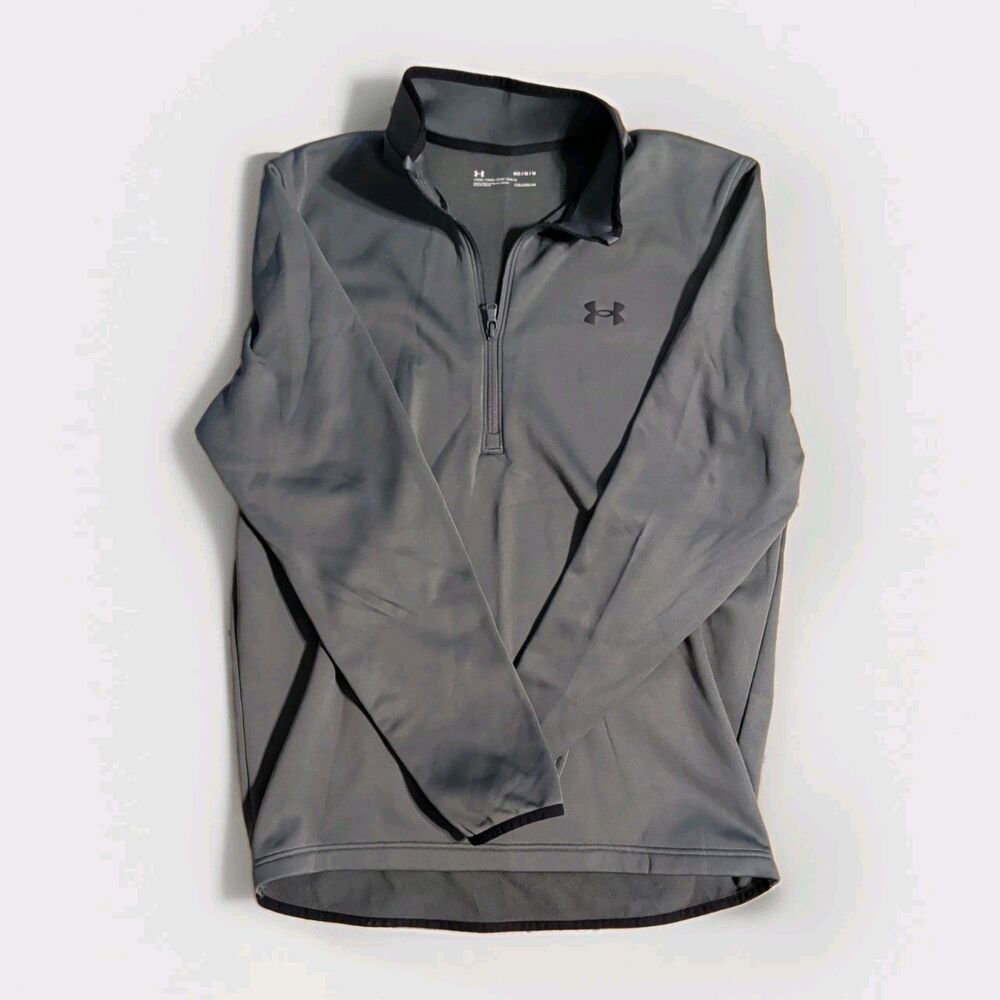 Under Armour Jacket Mens M Grey ColdGear Fleece Lined Quarter Zip Pullover Logo